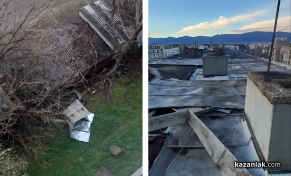 Бурята отнесе част от ламарините на покрива на казанлъшки блок / Новини от Казанлък
